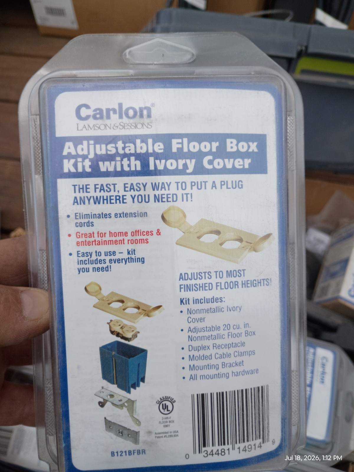 Carlon Thomas & Betts B121BFBR Adjustable Floor Box Kit With Ivory Cover
