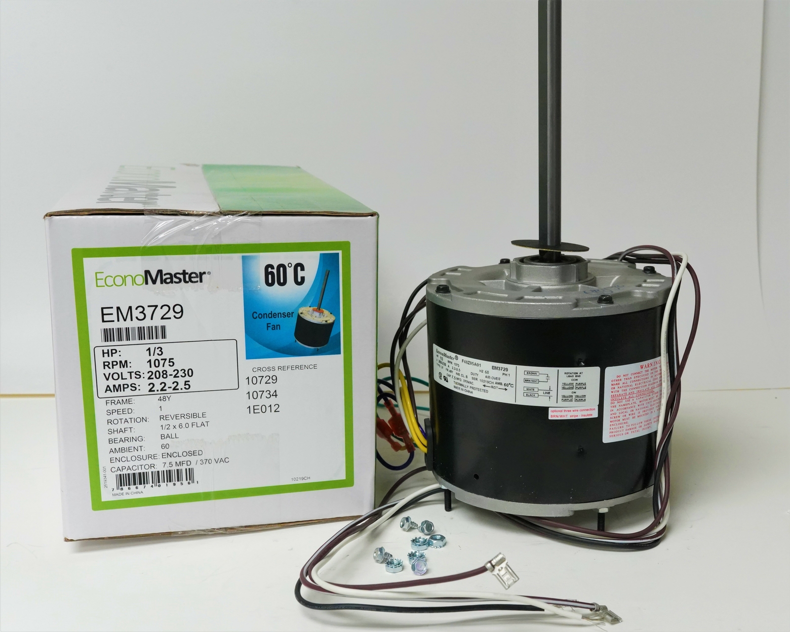 Air Conditioner Condenser Fan Motor 1/3 HP 230 Volts 1075 RPM EM-3729