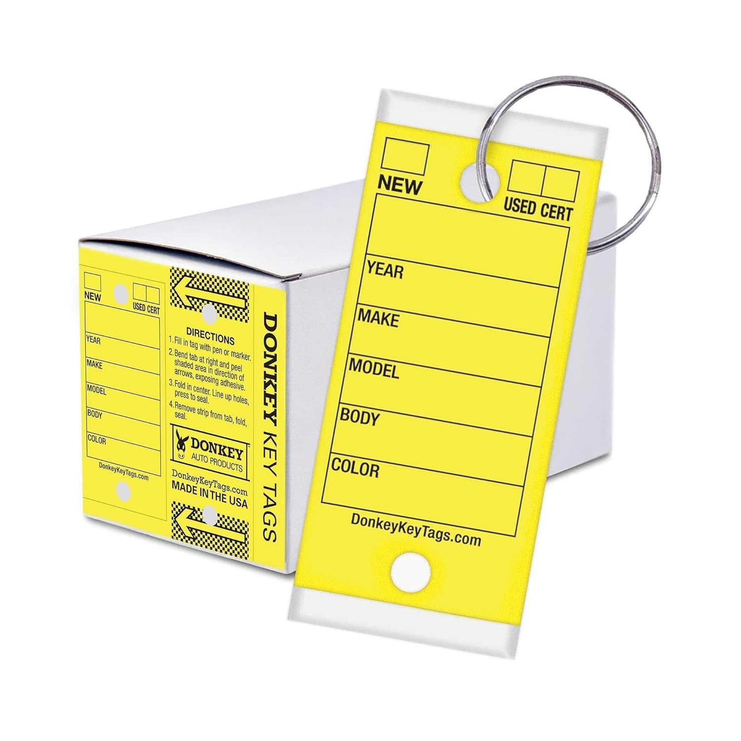 Donkey Key Tags Laminated Self-Protecting (250 Tags Per Box with Metal Rings) (