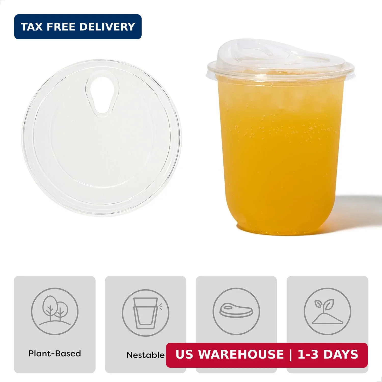 TOSSWARE NATURAL 16oz Arc Bundle – Plant Based 98mm Clear Cold Cups + Sip Lids –