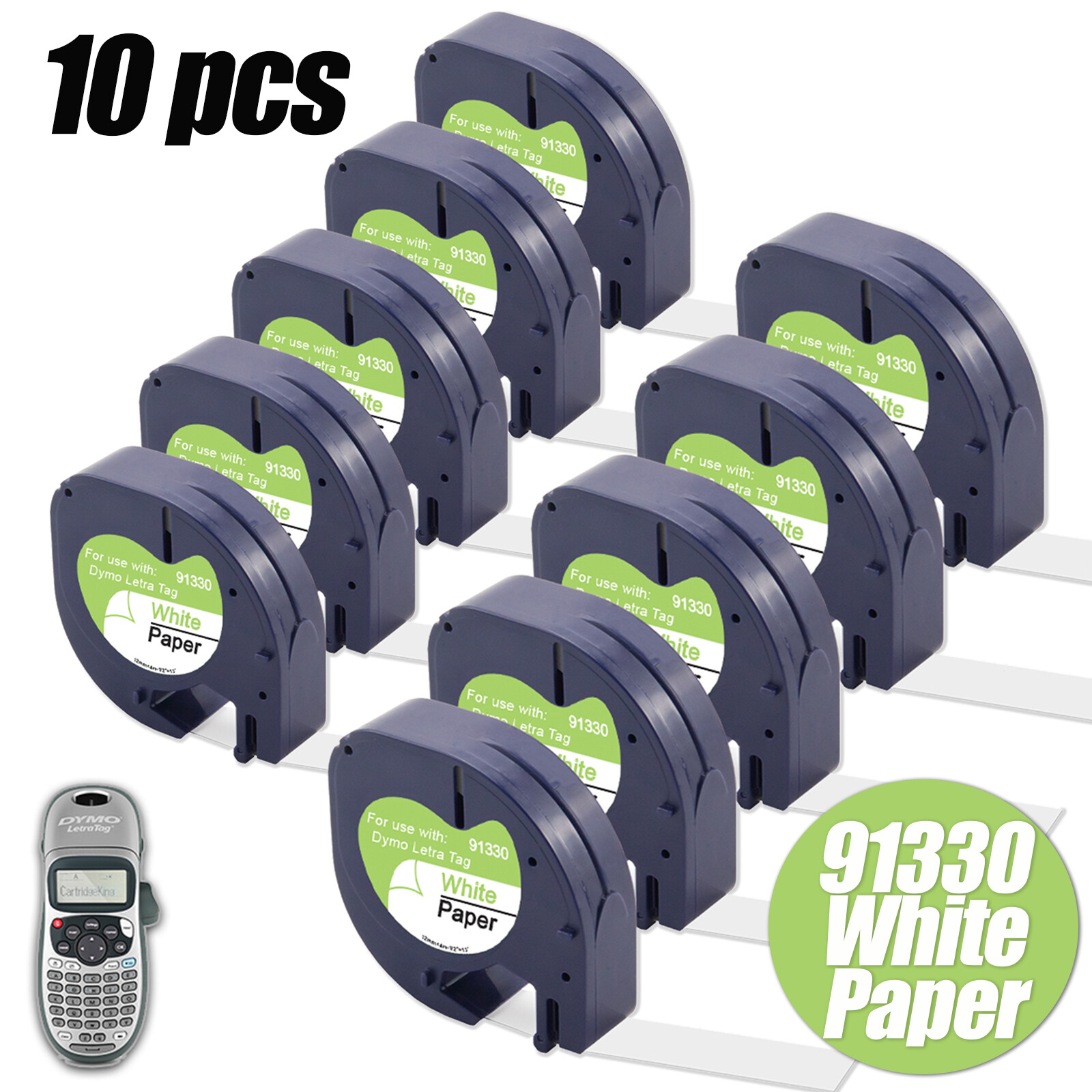 10PK Dymo LetraTag Refill 91330 Paper White Label Tape 12mm 1/2” LT-100H XR XM