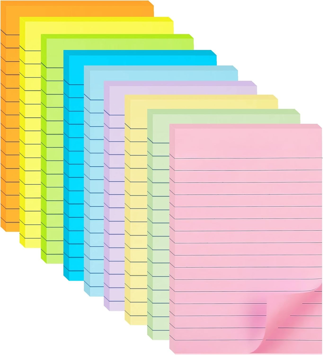 HQCME 9 Pack Lined Sticky Notes 4×6 Pastel Colors 35 Sheets