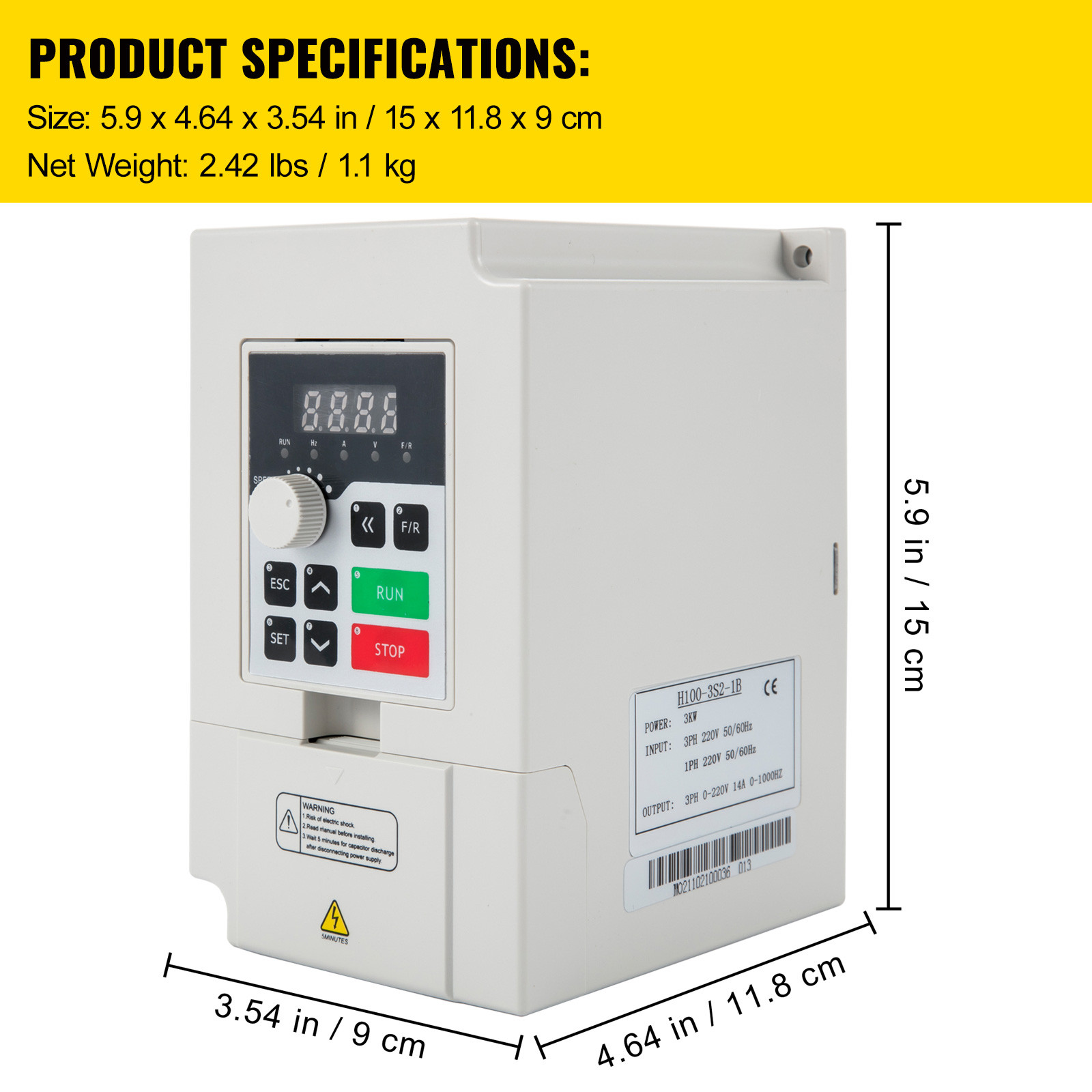 VEVOR 3KW 4HP Variable Frequency Drive VFD 1 To 3 Phase Converter 220V RS485