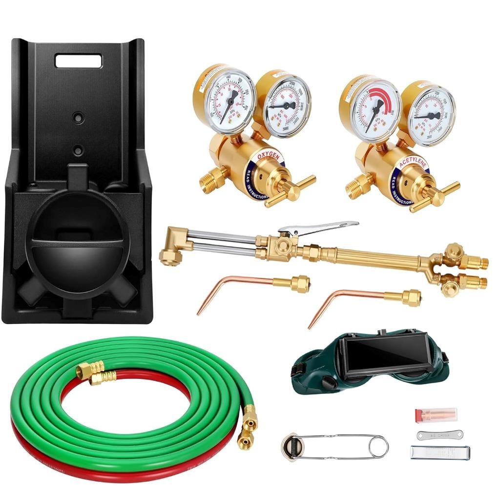 17 Piece Medium Duty Oxy Acetylene Gas Welding Kit w/ CGA540 & CGA200 Regulators