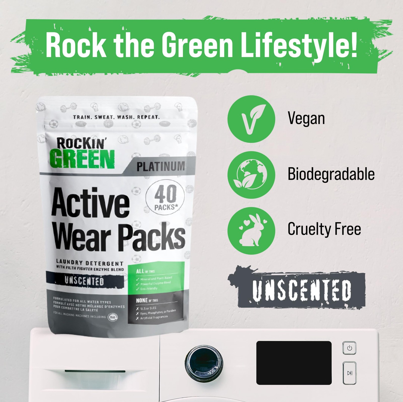 Rockin’ Green Laundry Detergent Pods, Plant-based, All 40 Loads, Unscented