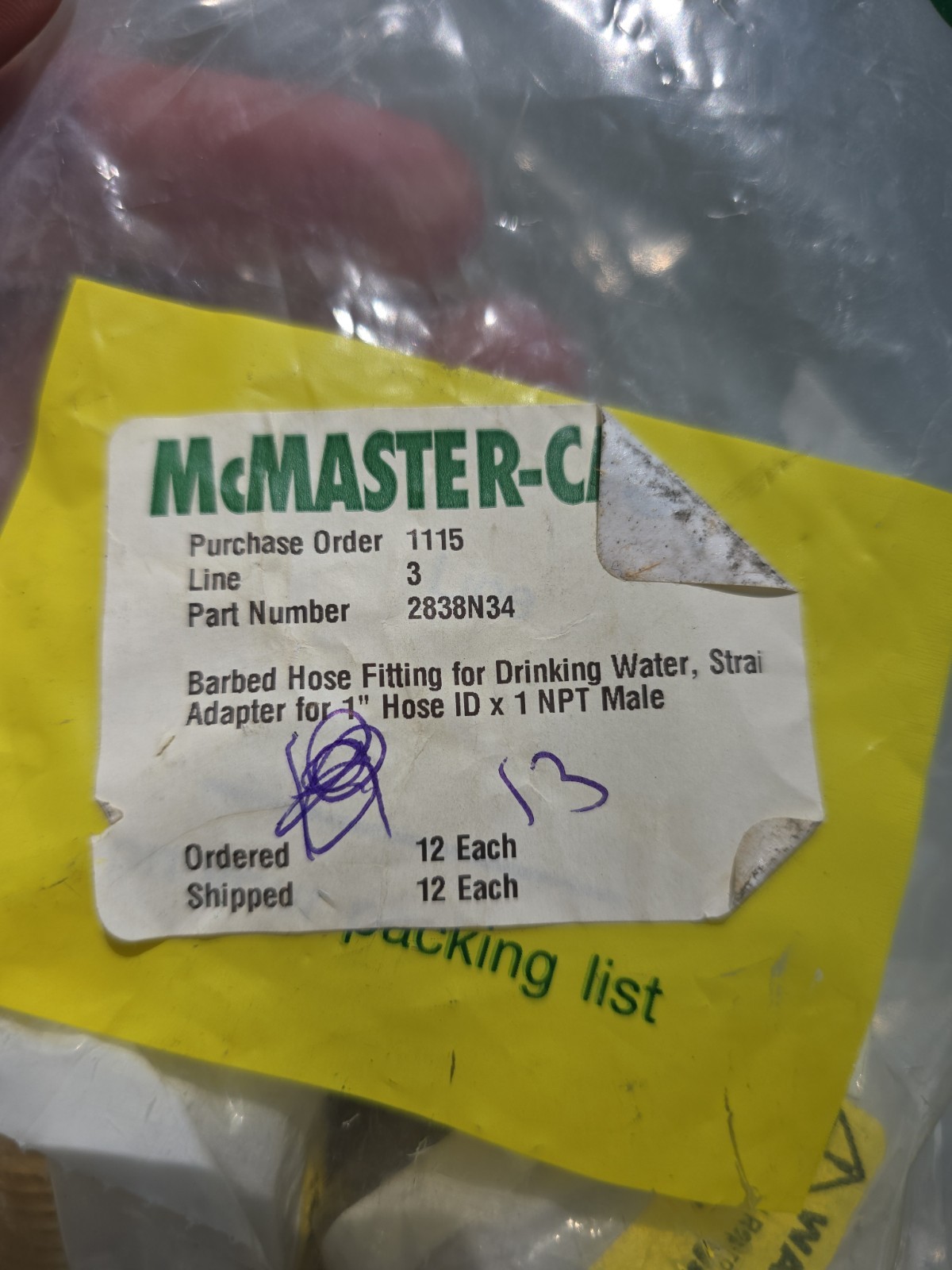 5 – 1″ Barb x 1″ NPT Male Brass Hose Fitting McMaster-Carr 2838N34 Metals NEW!