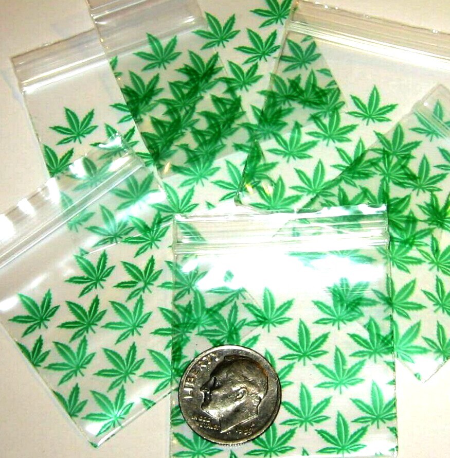 100 Apple baggies Green Leaf 1.5 x 1.5″ Minizip bags 1515 reclosable