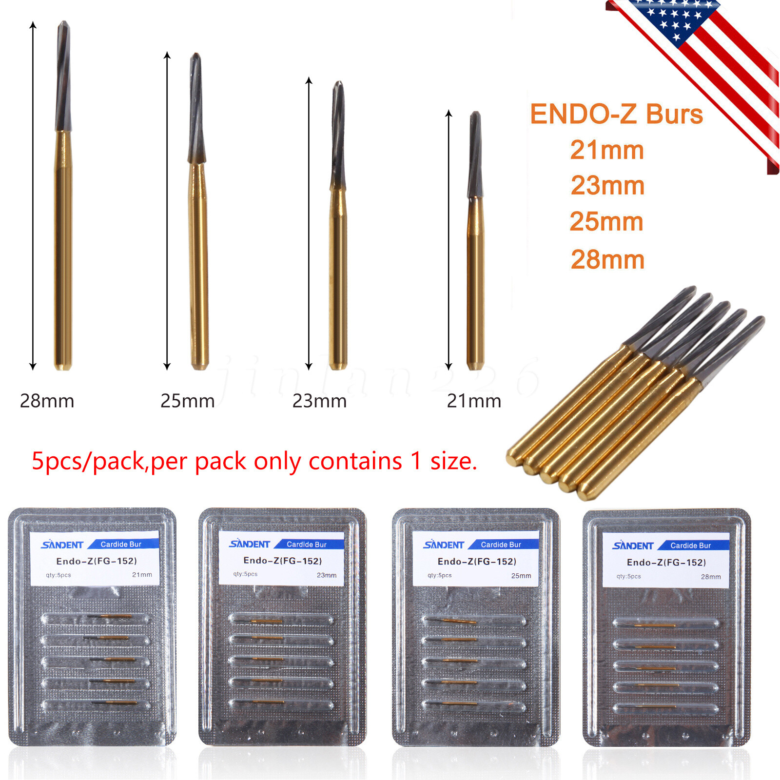 Endo-Z Bur Carbide Tungsten1.4*21mm/23mm/25mm/28mm Surgical Cutter 10Pcs Dental