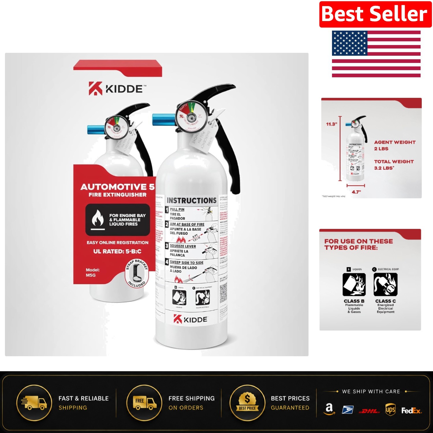 Auto 5 Fire Extinguisher for Cars & Trucks – Compact 2 lb. 5-B:C Protection