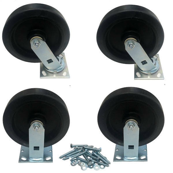 Rubbermaid 4436L8 Complete 4 Wheel Kit 2 Rigid + 2 Swivel 8″ Casters + Hardware