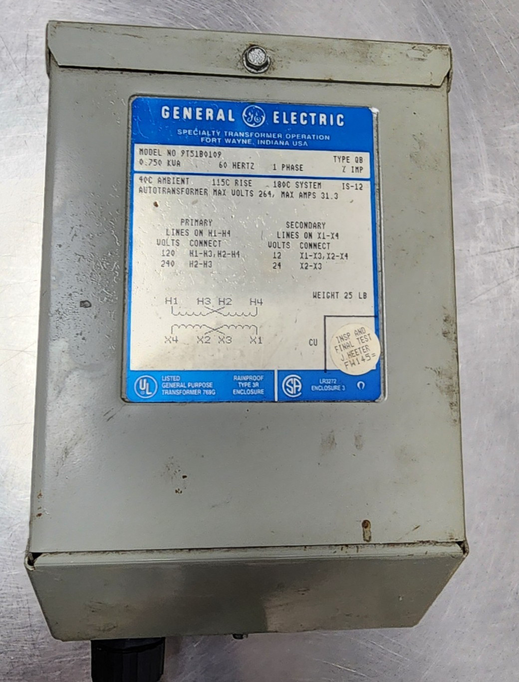GE Buck Boost Transformer 9T51B0109 120/240V 12/24V 0.750 KVA [B0S4]