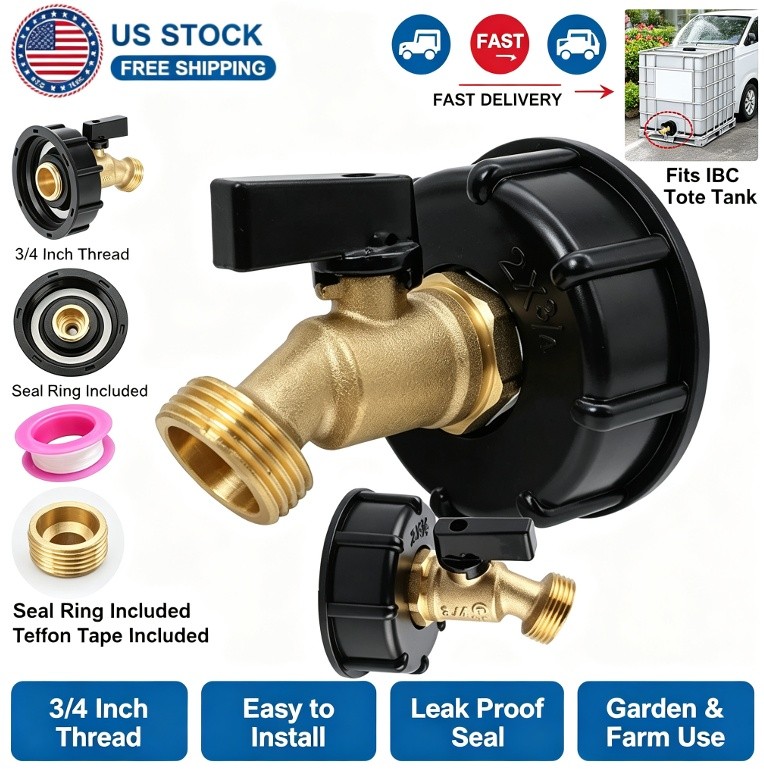 IBC Tote Tank Adapter 2 inches S60x6 Coarse Thread to 3/4″ GHT for Garden Hoses