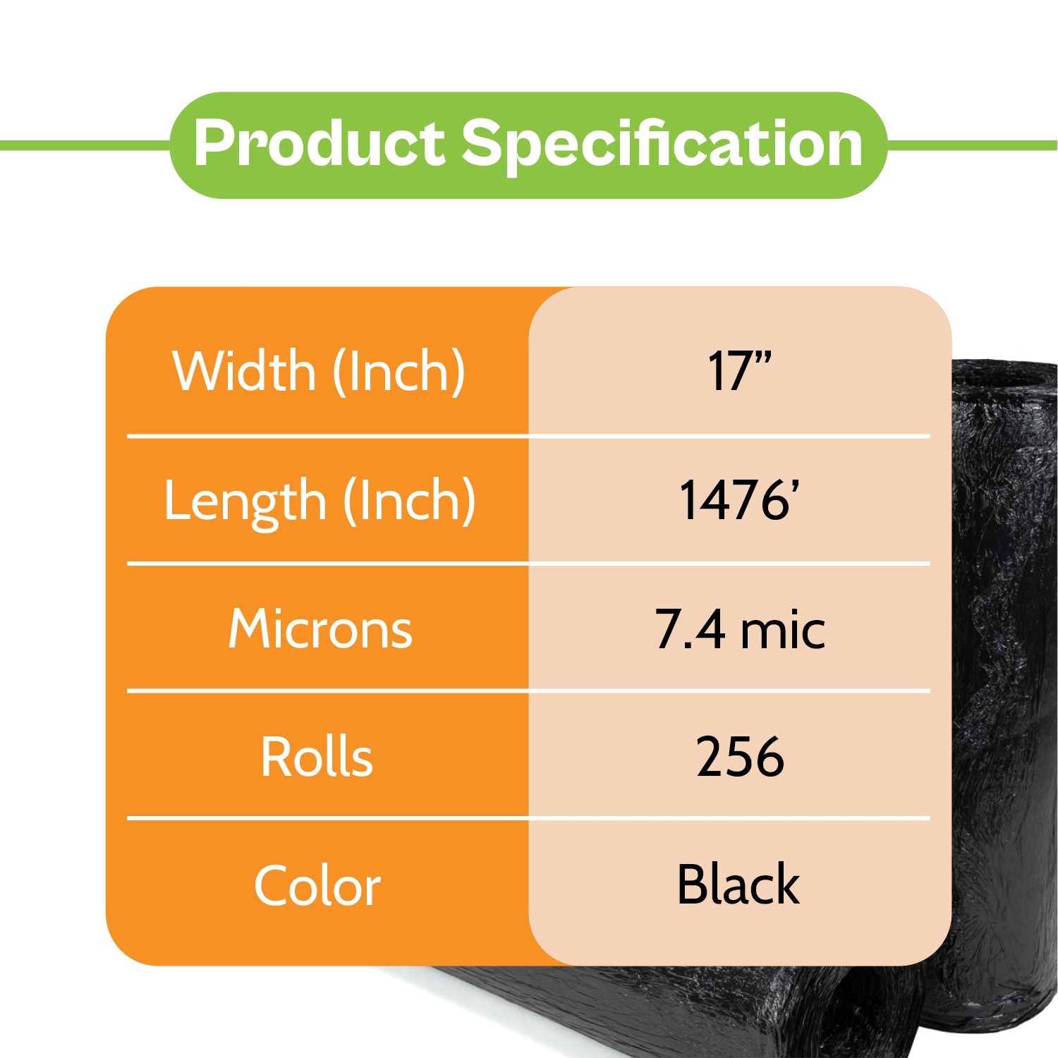 Black Stretch Wrap 17″ x1476′ Coreless No Handle 256 Rolls 30 Gauge Hand Wrap