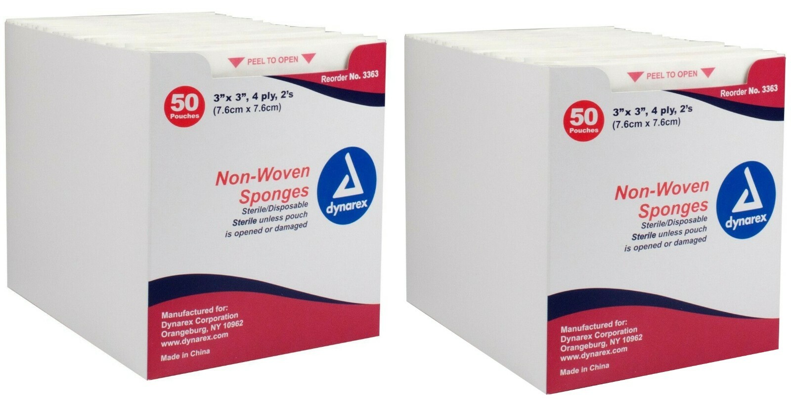 Non-woven Sponges Sterile/Disposable Dynarex 3363 3×3 4Ply 100 ct (2 Packs)