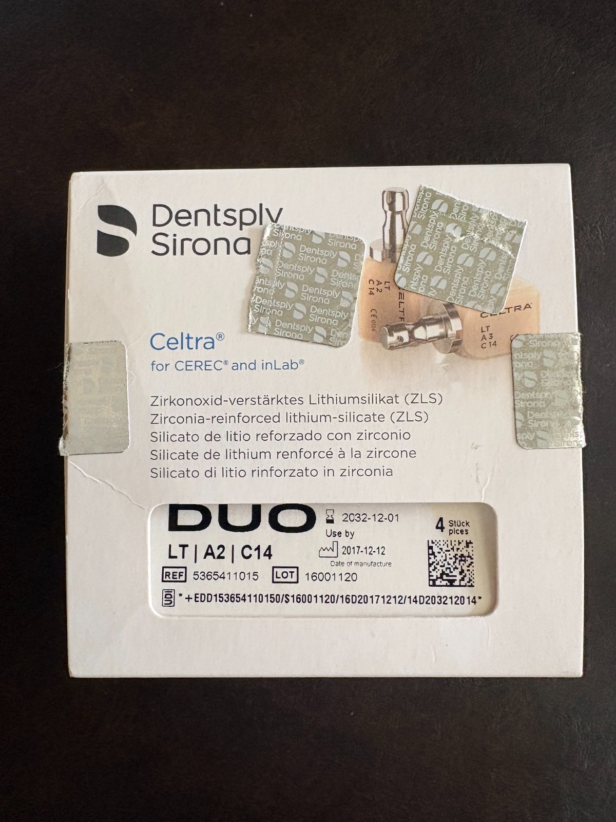 Dentsply Sirona Celtra Duo LT A2 C14 CAD CAM Blocks 4pcs CEREC new in box