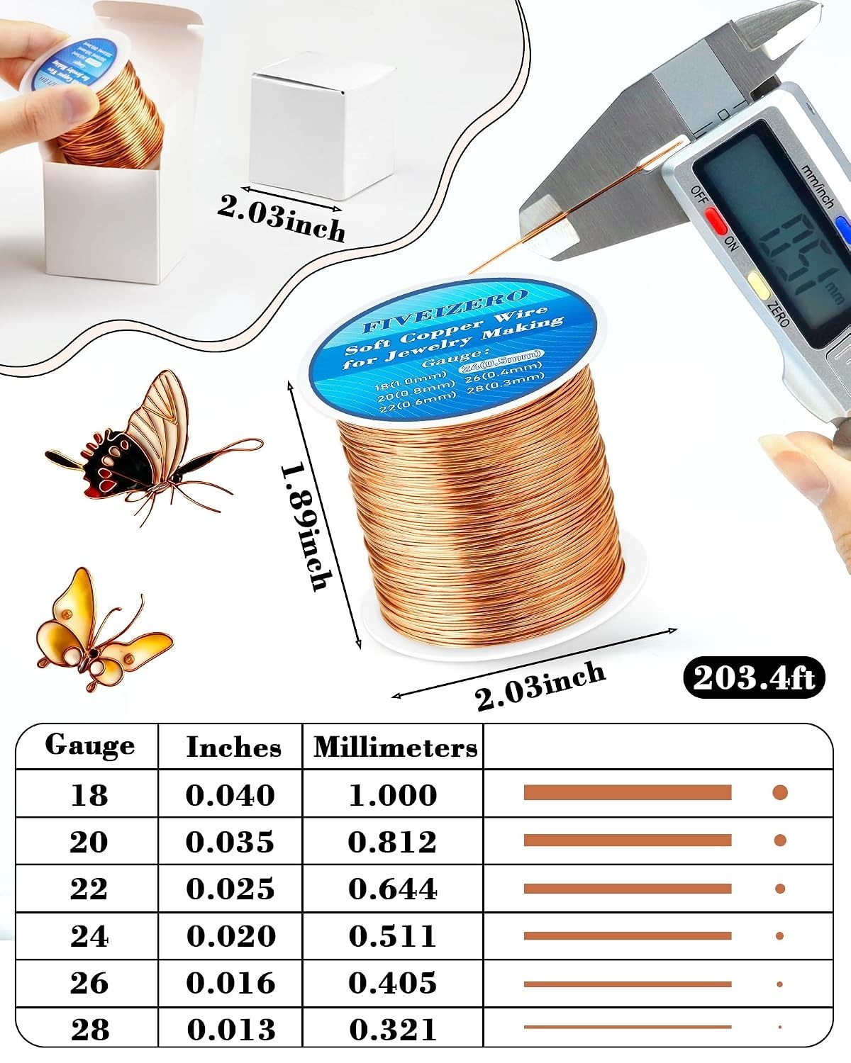 203ft 24 Gauge Copper Wire for Jewelry Making, Pure Dead Soft Bare Copper Wir…