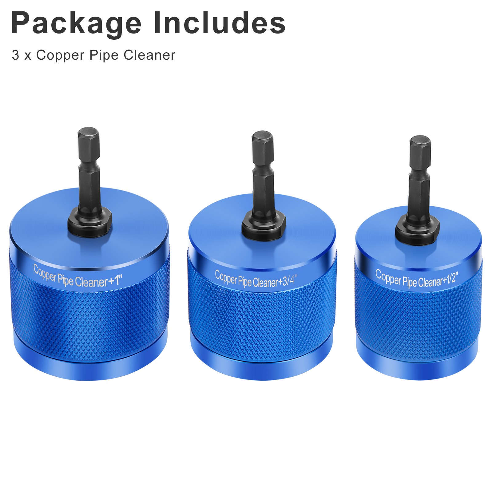 3x Copper Pipe Cleaner Drill Set 1/2″ 3/4″ 1″ Metal Tube Plumber Cleaning Tool