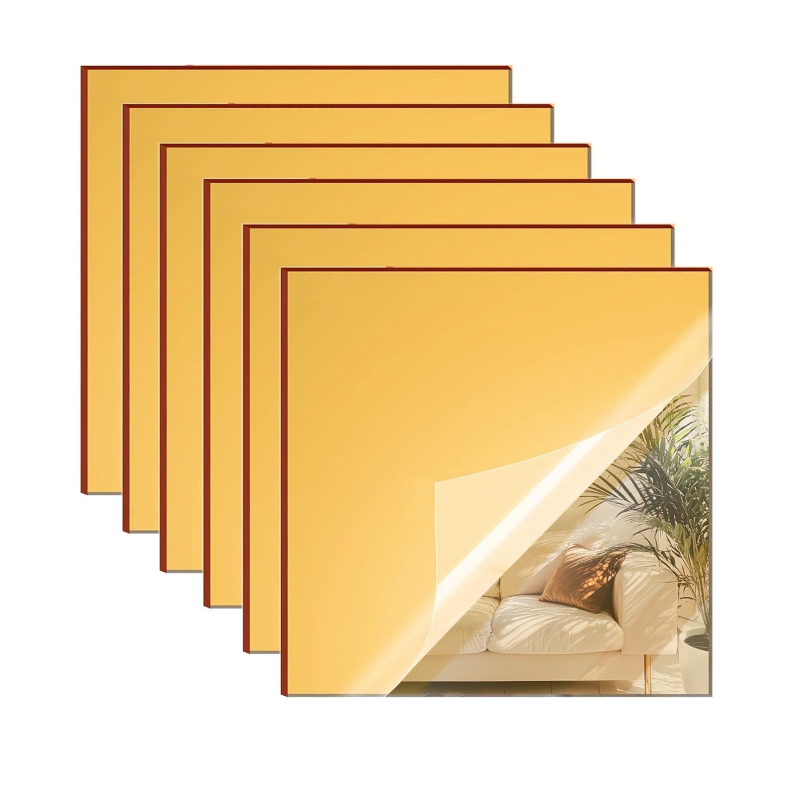 6 PCS 12×12 Inch Gold Mirror Reflective Cast Acrylic Sheets 1/8 Inch Thick
