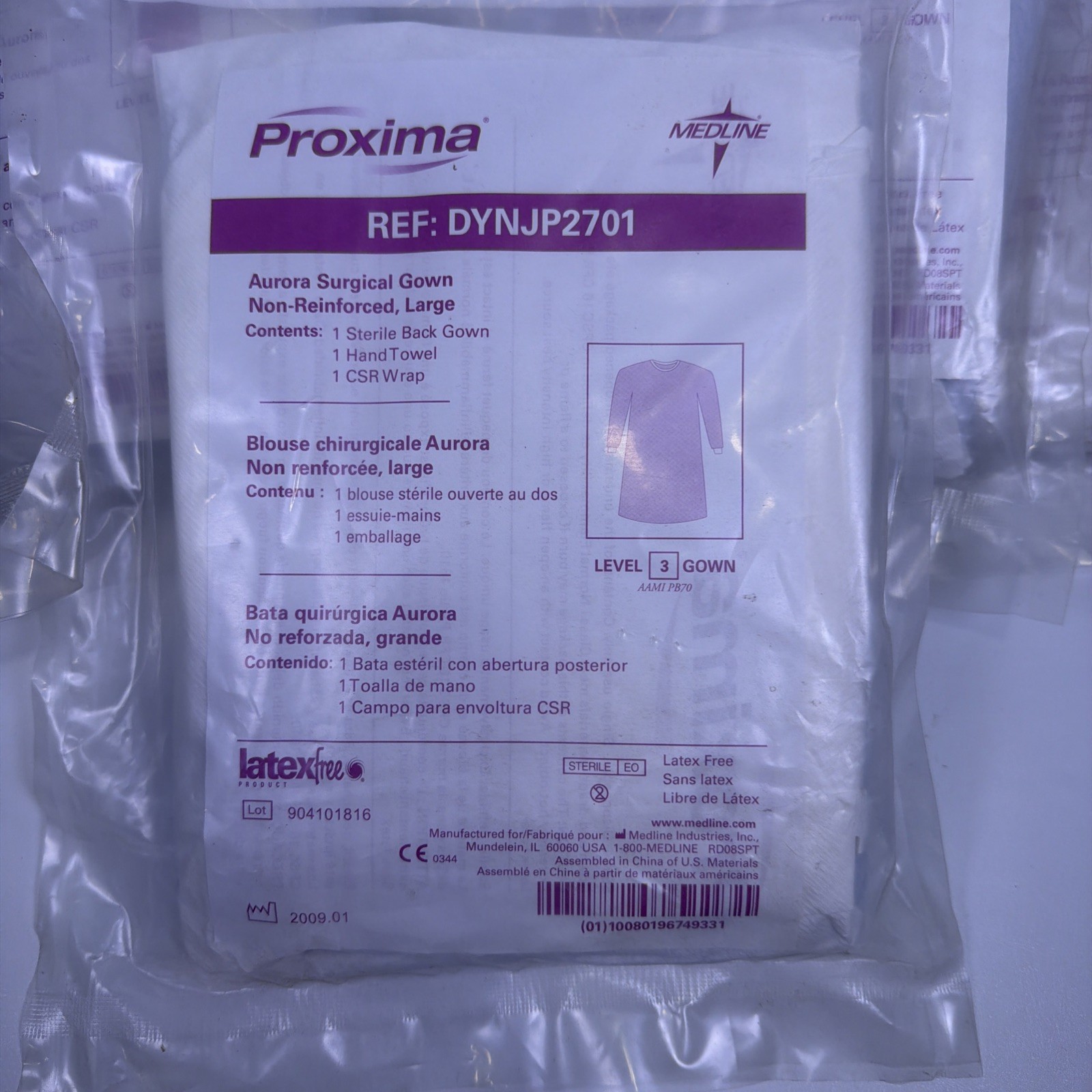 Lot of 9 MEDLINE Proxima DYNJP2701 Aurora Surgical Gowns Large Level 3 Gown