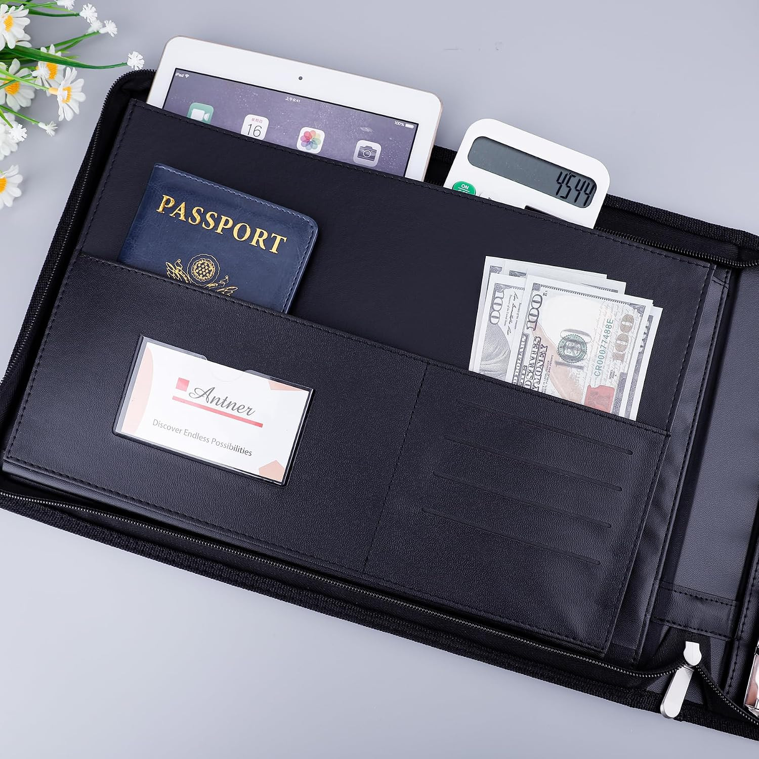 Zippered 7 Ring Business Checkbook Binder Portfolio for 3-On-A-Page