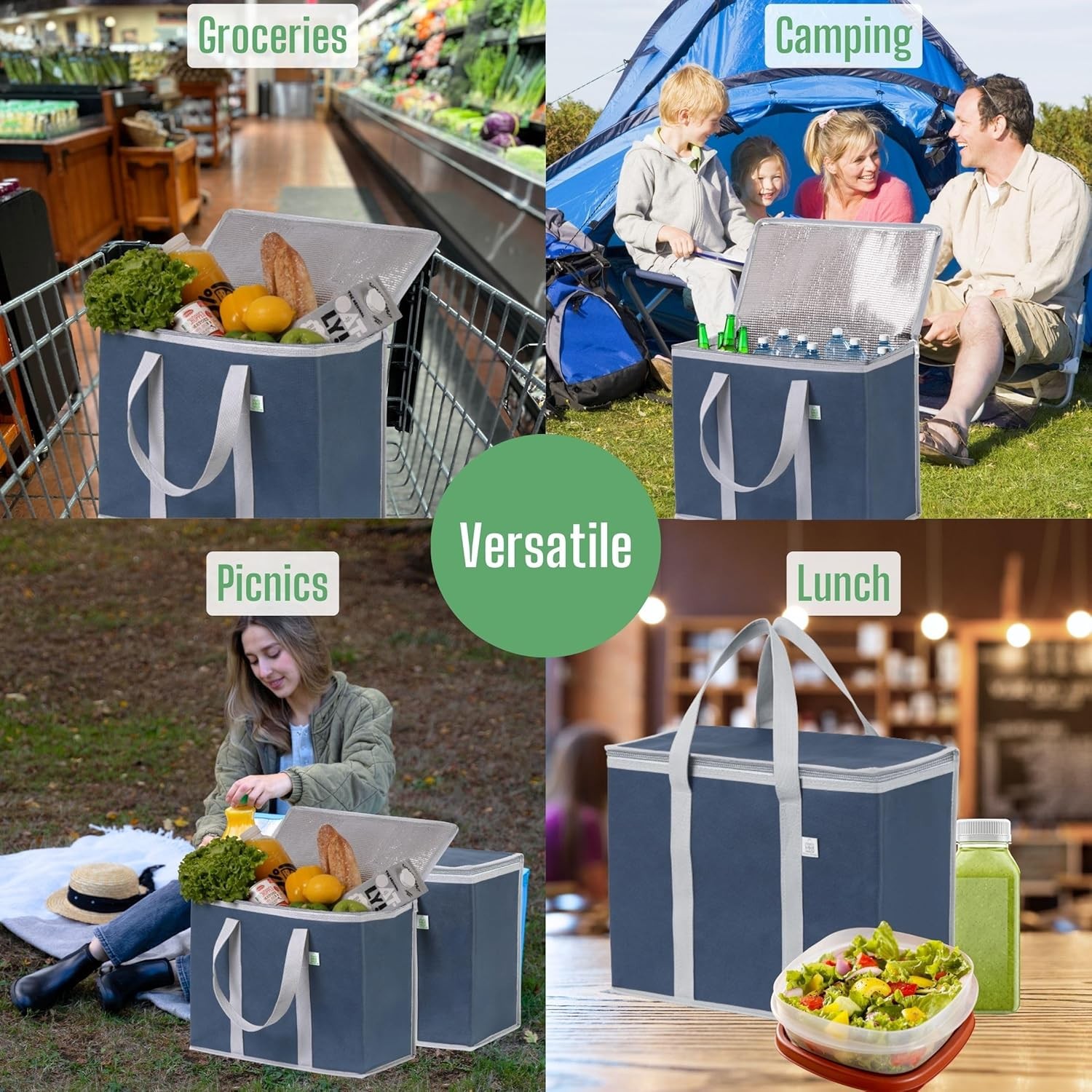 2 Pack Cooler Bag and Insulated Grocery Bags for Food Delivery, Collapsible