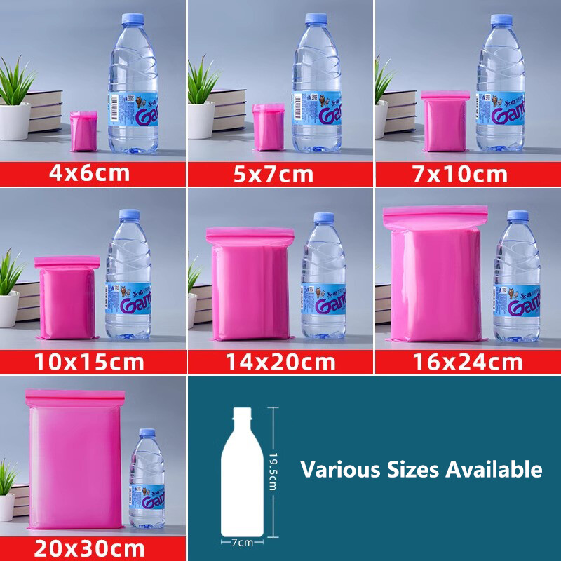 New Pink Polythene Bags Baggies Grip Self Seal Resealable Zip Lock Bags 100 Pcs