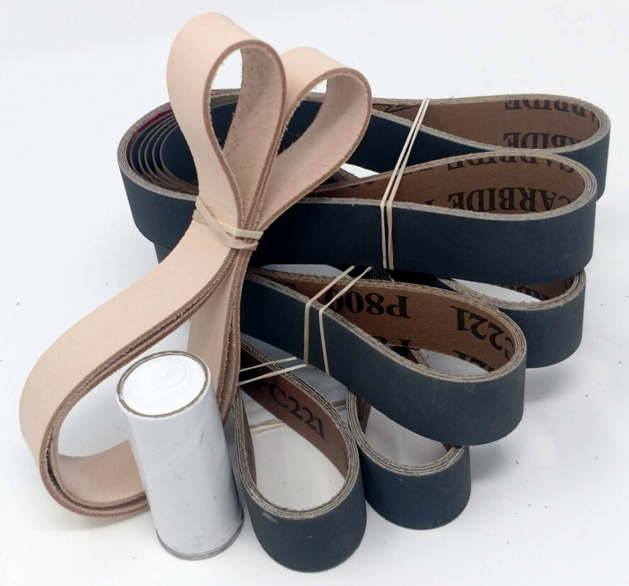 1×30 in. Leather Honing Belt SUPER STROP + 15 Pack Sanding Belt Assortment