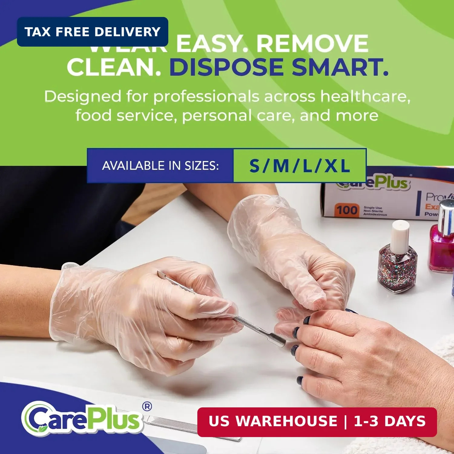 CARE PLUS Latex-Free Vinyl Gloves Clear Small Size 100 Count | Heavy Duty, Non-S