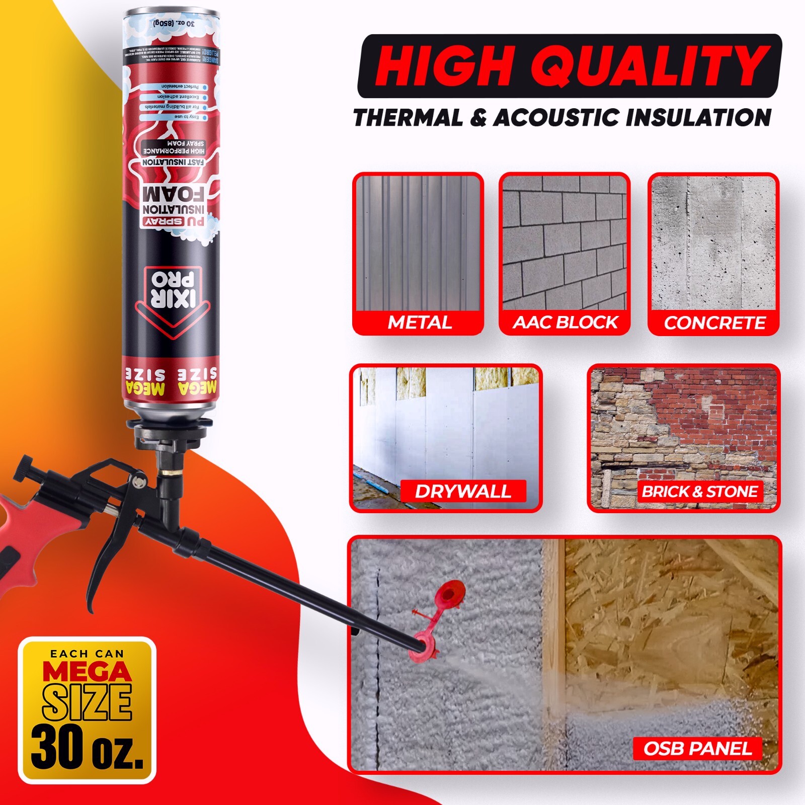 Mega Size Spray Foam Insulation Can (18×30 oz. / 850 g) Expanding Sealant