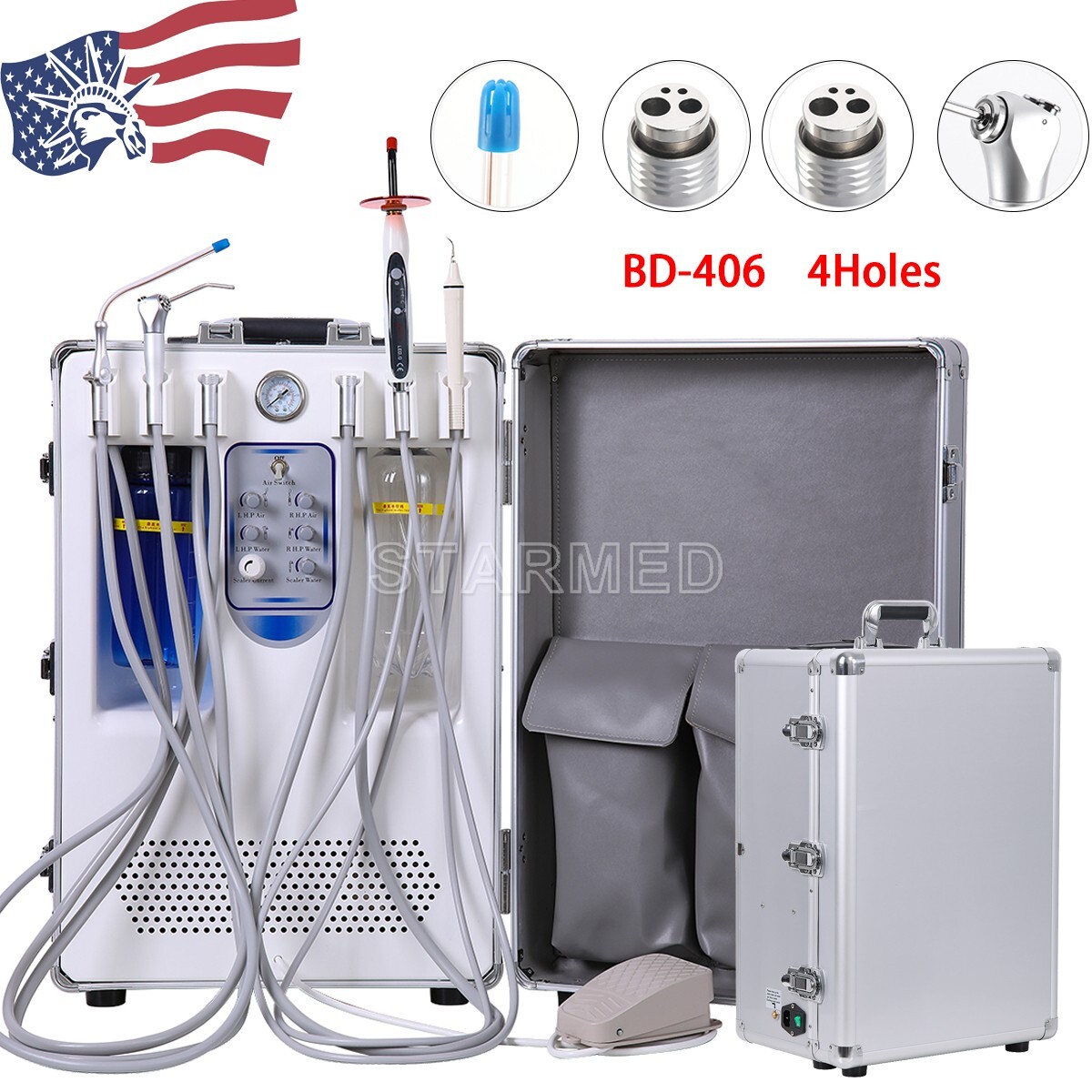 Dental Mobile Delivery Unit with Air Compressor Suction Rolling Case Treatment