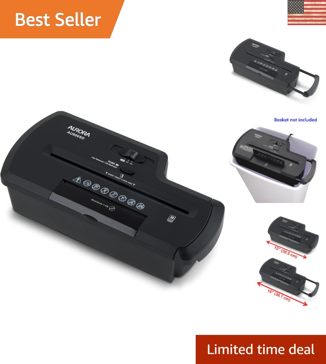 Professional Strip-Cut Shredder: Securely Shreds 8 Sheets & Credit Cards – Black