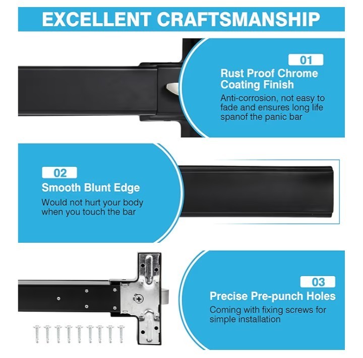 2-Pack Black Panic Bars for Exit Doors Commercial, 27.5” Stainless Steel