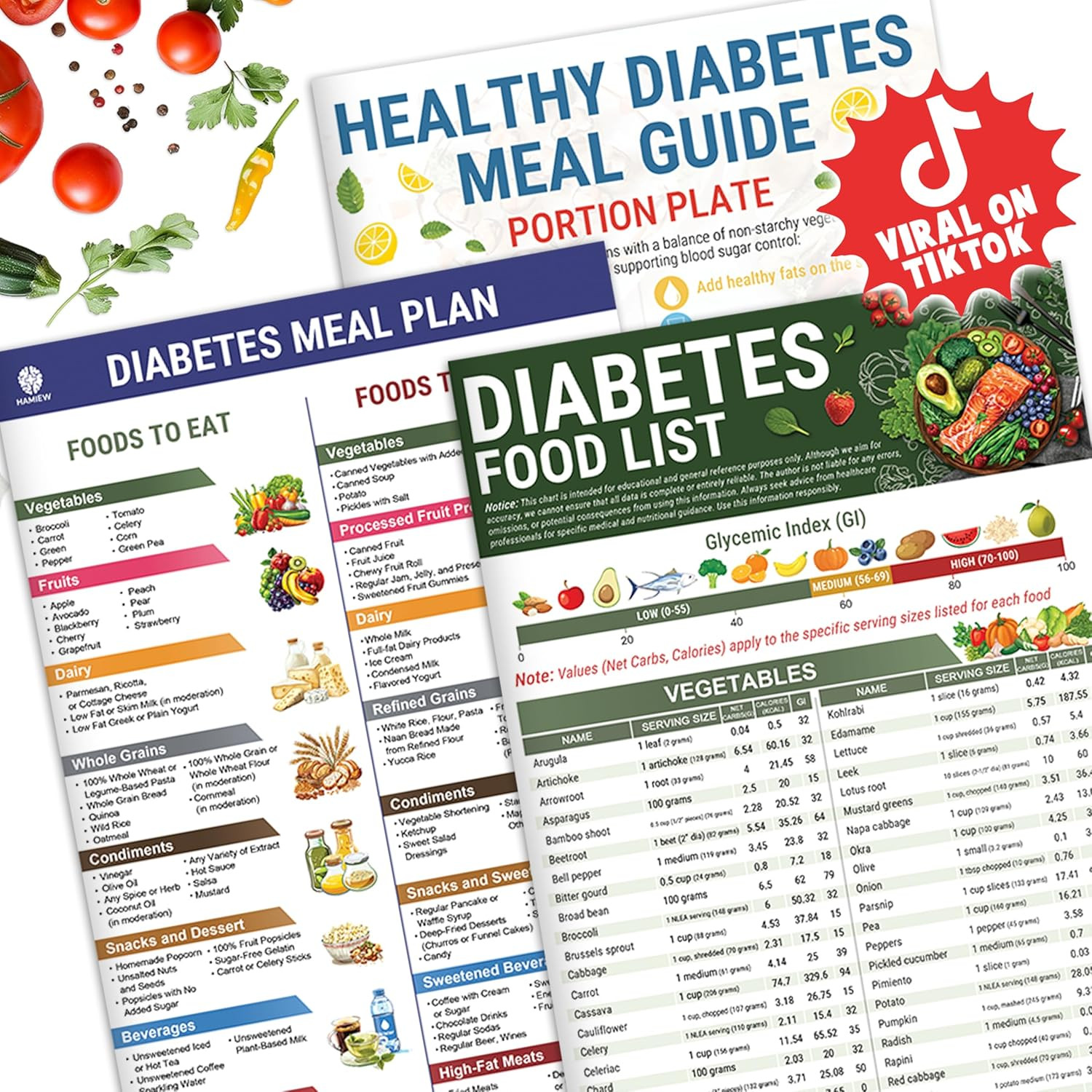 3 Count Diabetes Food List and Meal Planner Laminated, Diabetic Food List Chart