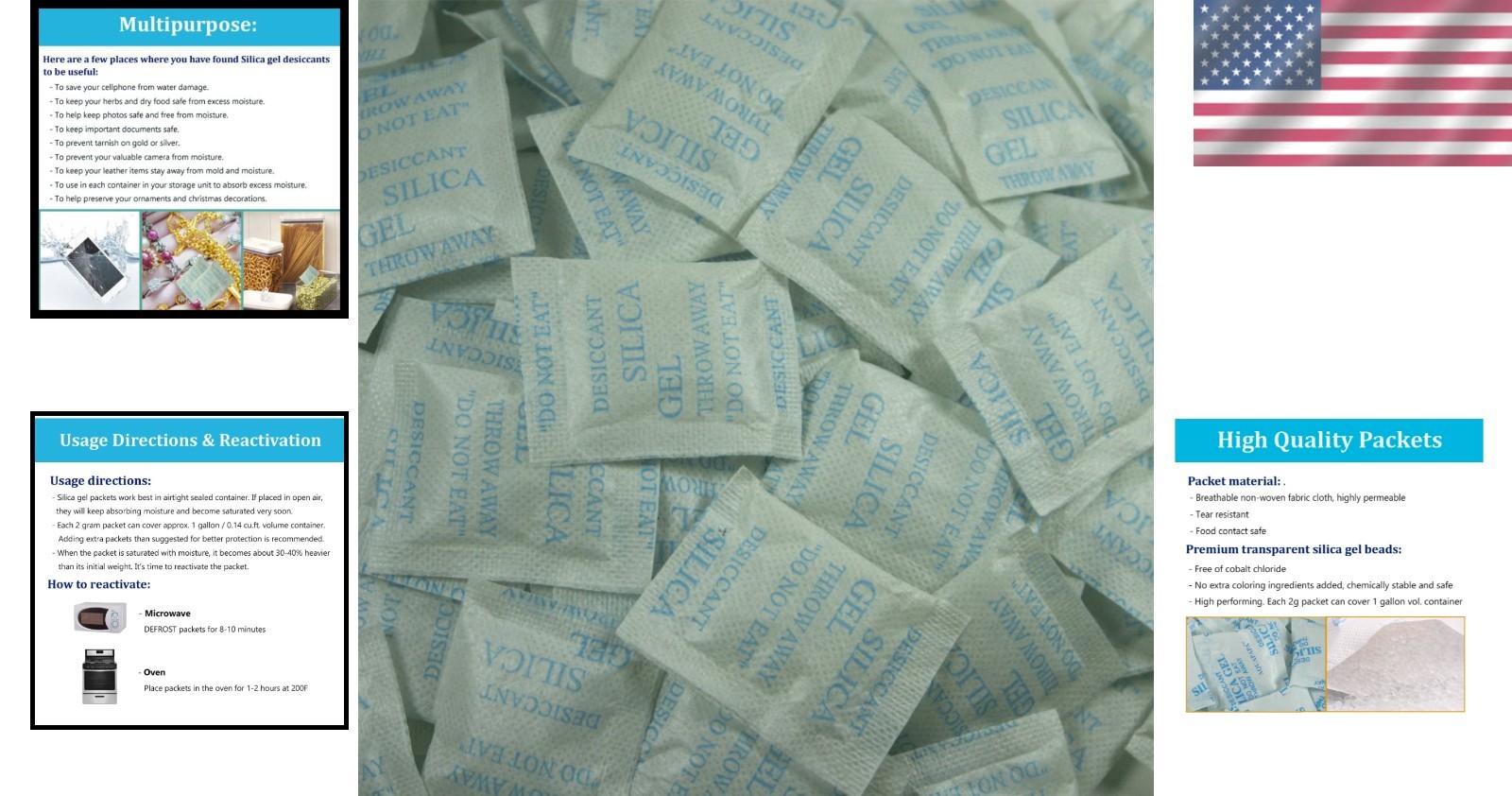 Stay Dry! 100 Silica Gel Packets 2 Gram Packets for All Your Valuables