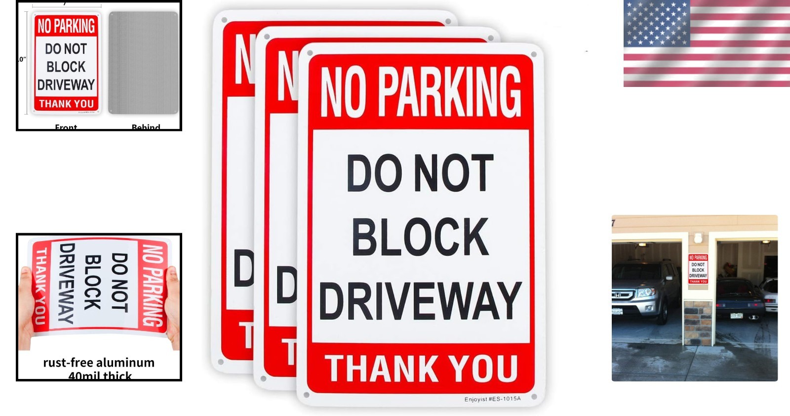 Weatherproof 3 Pack No Parking Do Not Block Driveway Signs – 10″ x 7″ Aluminum