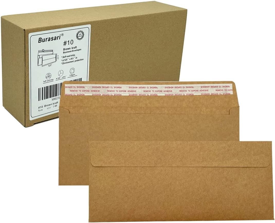 80 Count Brown Kraft Envelopes 4.125 x 9.5 Inches – Self-Adhesive Seal