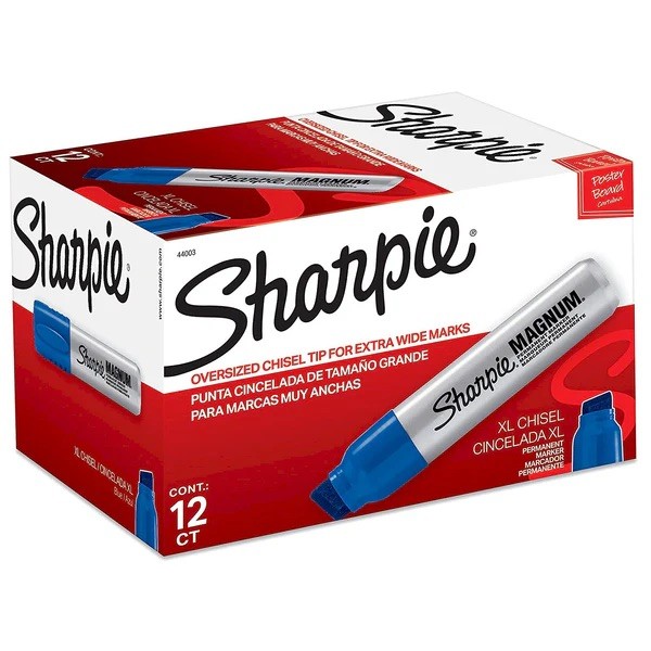 Sharpie Magnum Permanent Markers, Bold Blue Ink, Extra Wide Tip (box of 12)