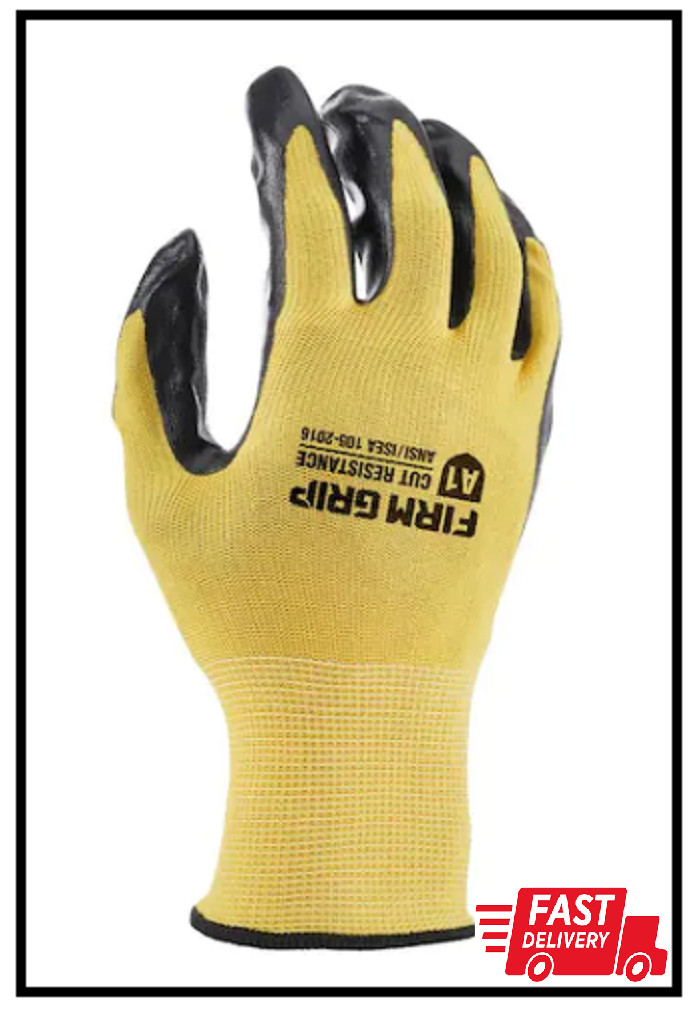 FIRM GRIP Work Gloves Men’s Large Nitrile Coated Machine Washable Yellow 10 Pack