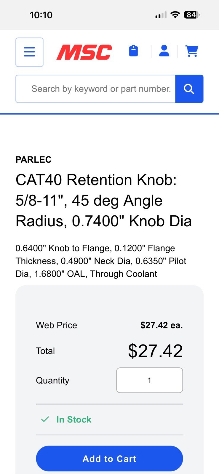CAT40 Retention Knob: 5/8-11″, 45 deg Angle Radius, 0.7400″ Knob Dia -1 Lot of 9