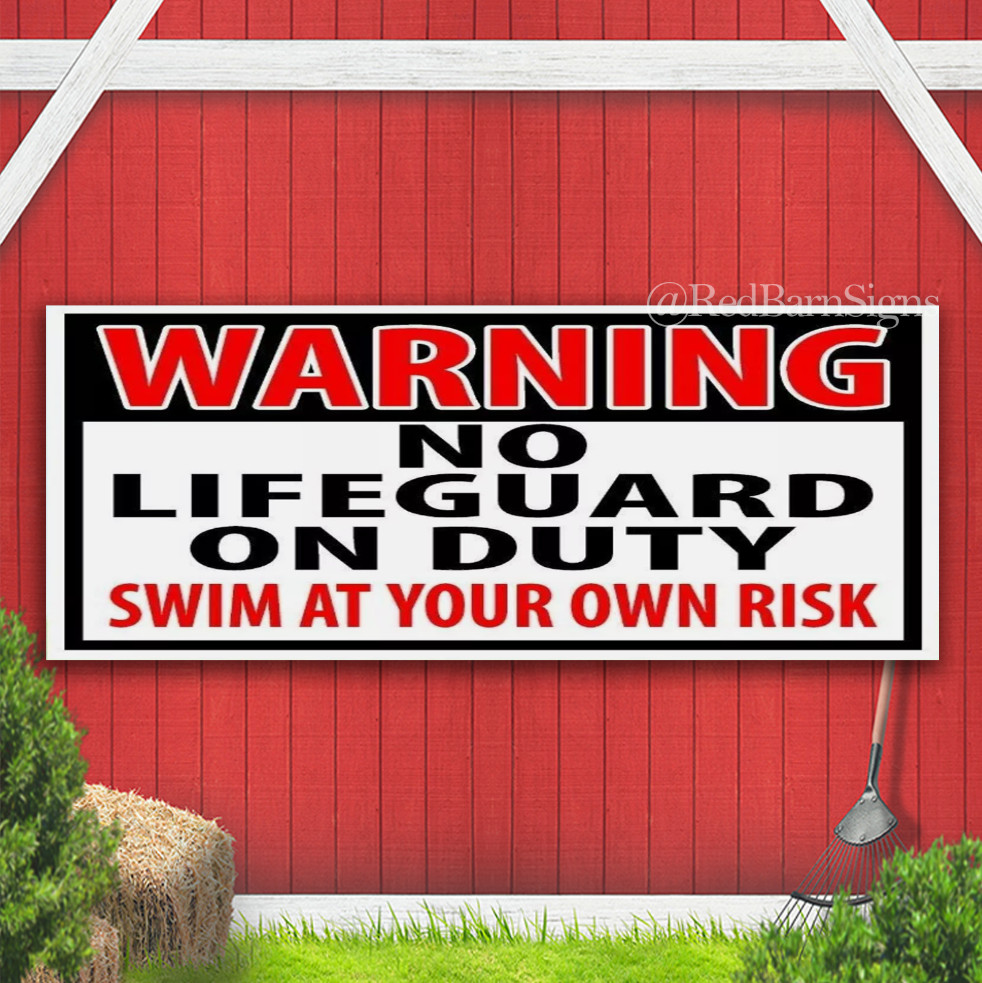 WARNING NO LIFEGUARD ON DUTY SWIM AT RISK RED Banner Sign with GROMMETS