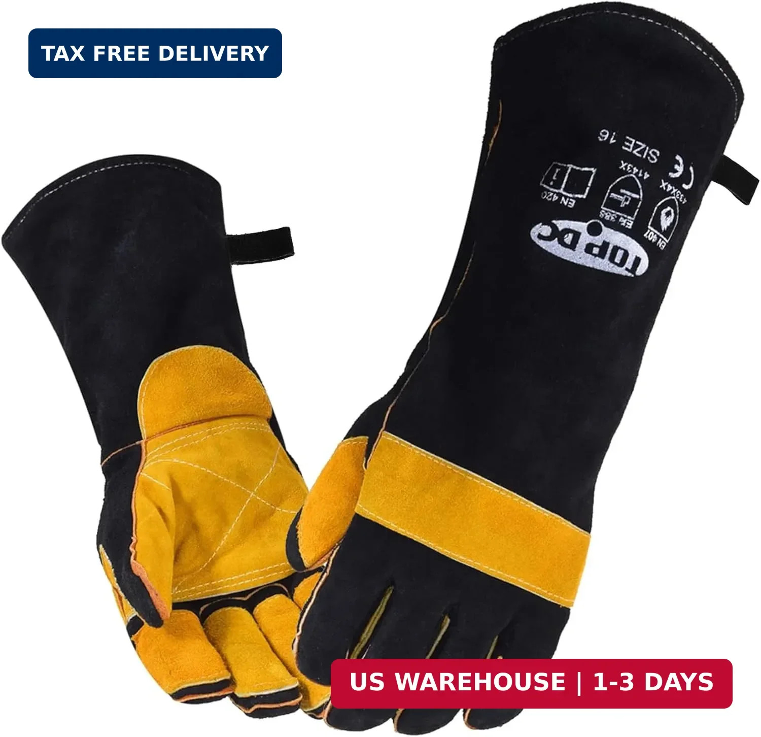 TOPDC Welding Gloves 16 Inches 932℉ Fire/Heat Resistant Leather Welding Gloves F