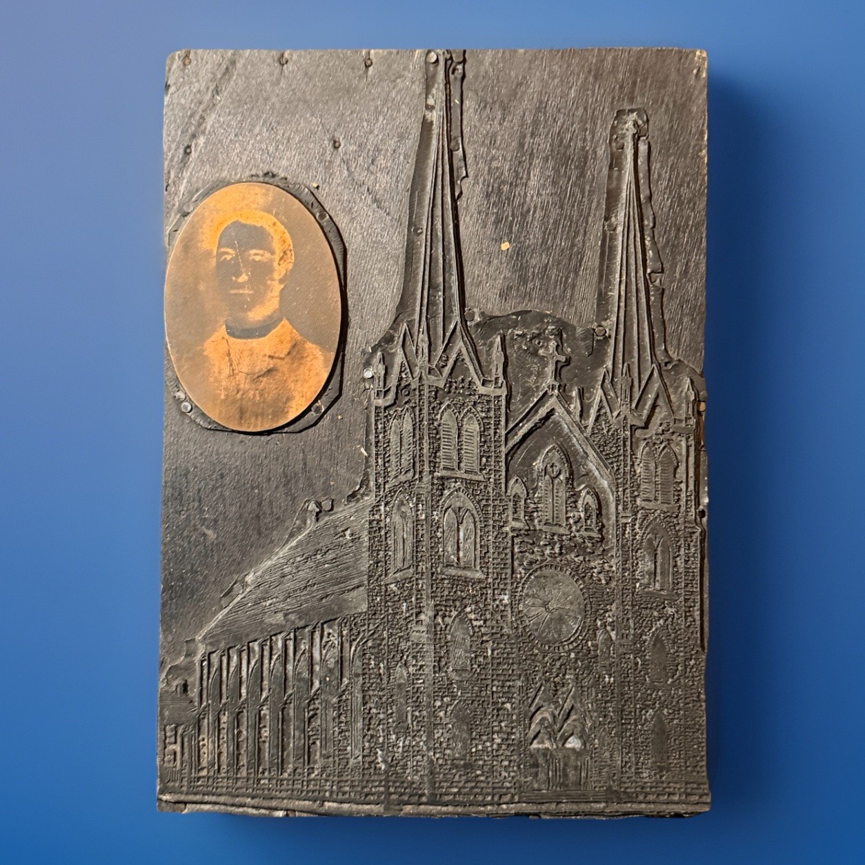 Antique Gothic Church Letterpress Printing Block Slovak Catholic Portrait