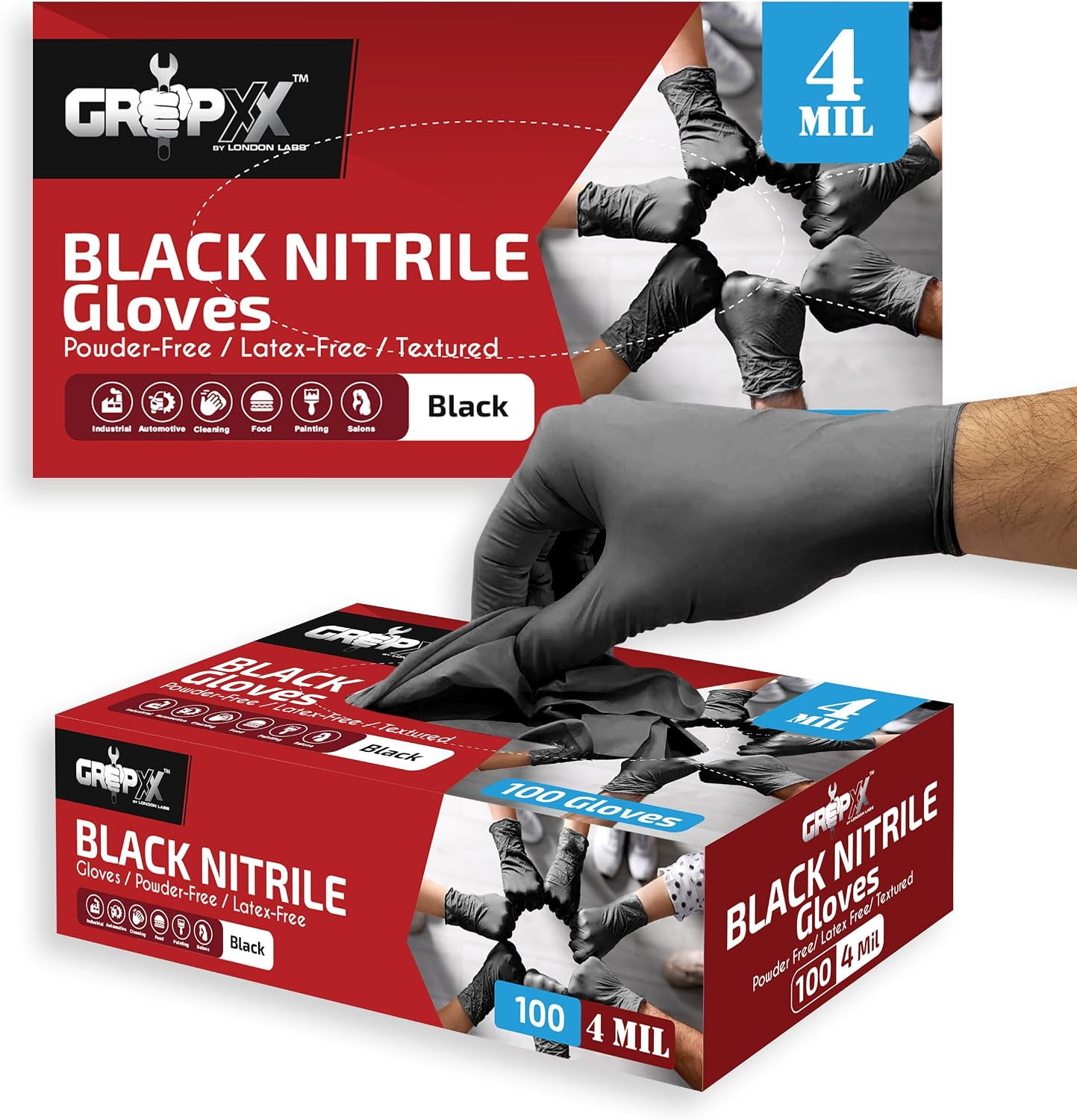 Black Nitrile Gloves Disposable Latex Free & Powder Free, 4 Mil Rubber Glove, Cl