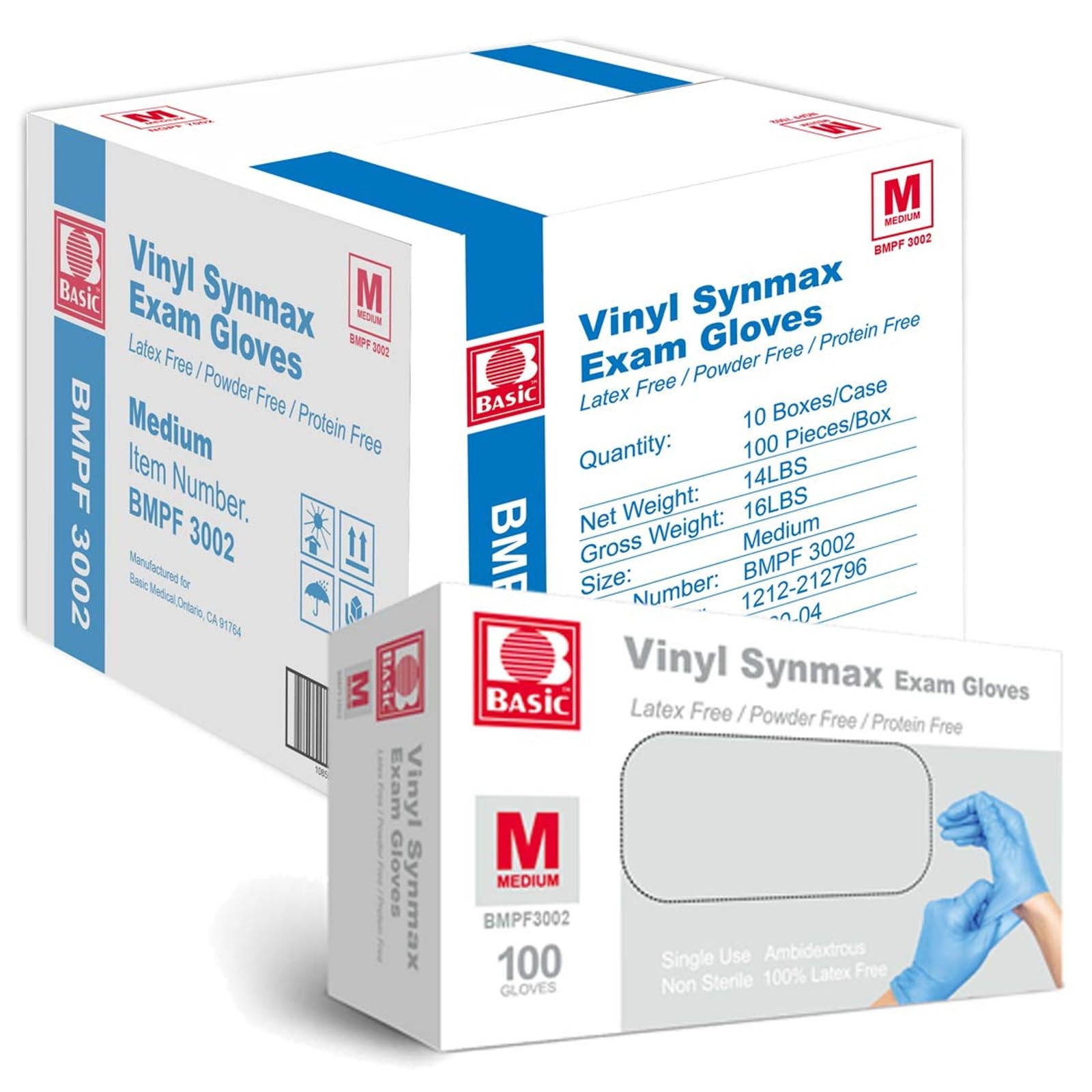 Basic Medical Synmax Vinyl Exam Gloves – Latex-Free & Powder-Free Disposable Glo