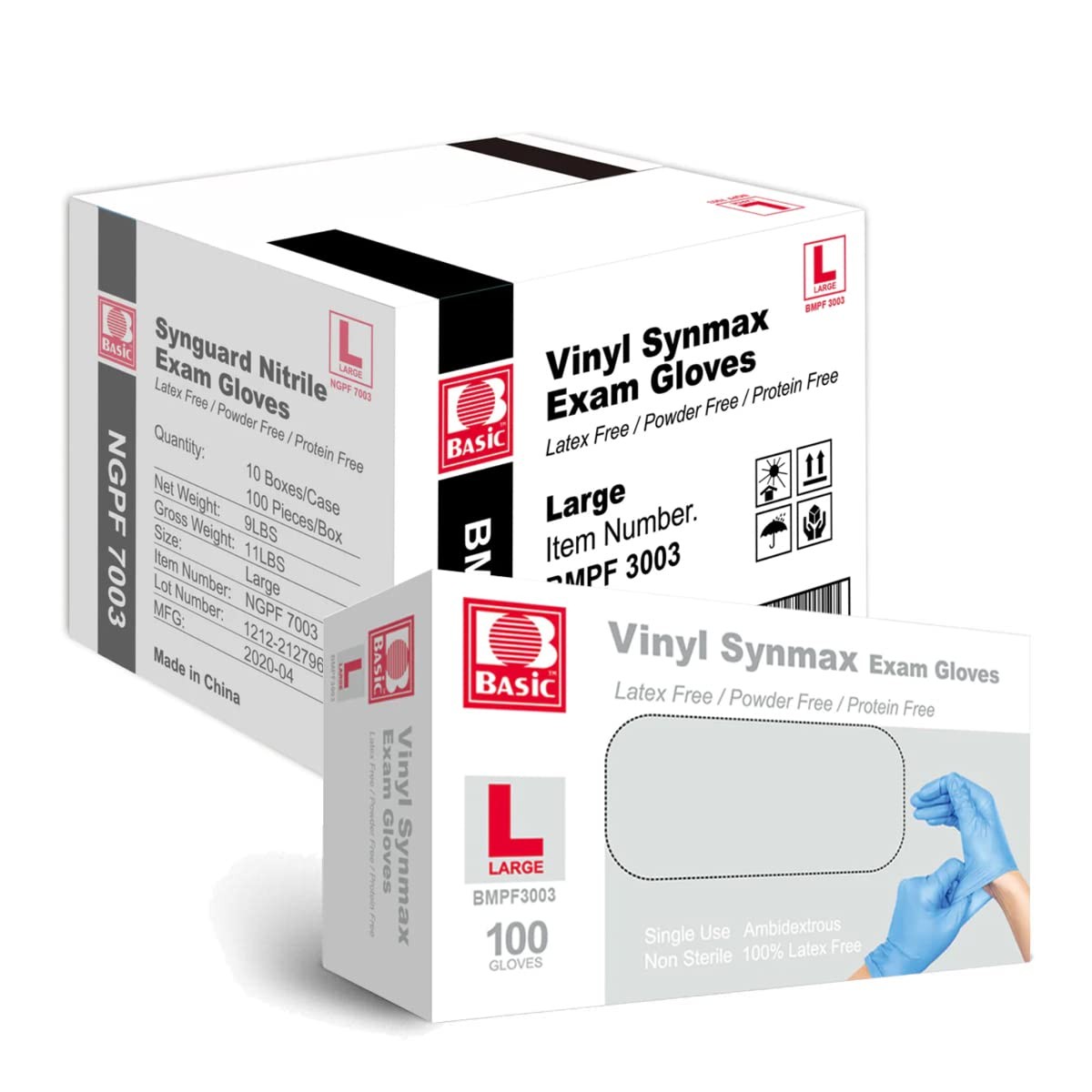 Basic 1000 Pack BMPF-3003 Large Vinyl Exam Gloves – Latex-Free & Powder-Free