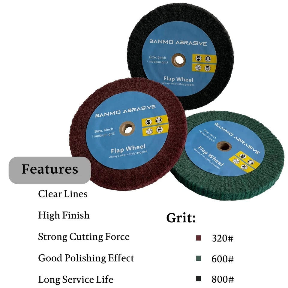 6 Inch Bench Grinder Polishing Wheel 320/600/800 Grit, 3PCS Tight Weave Tough