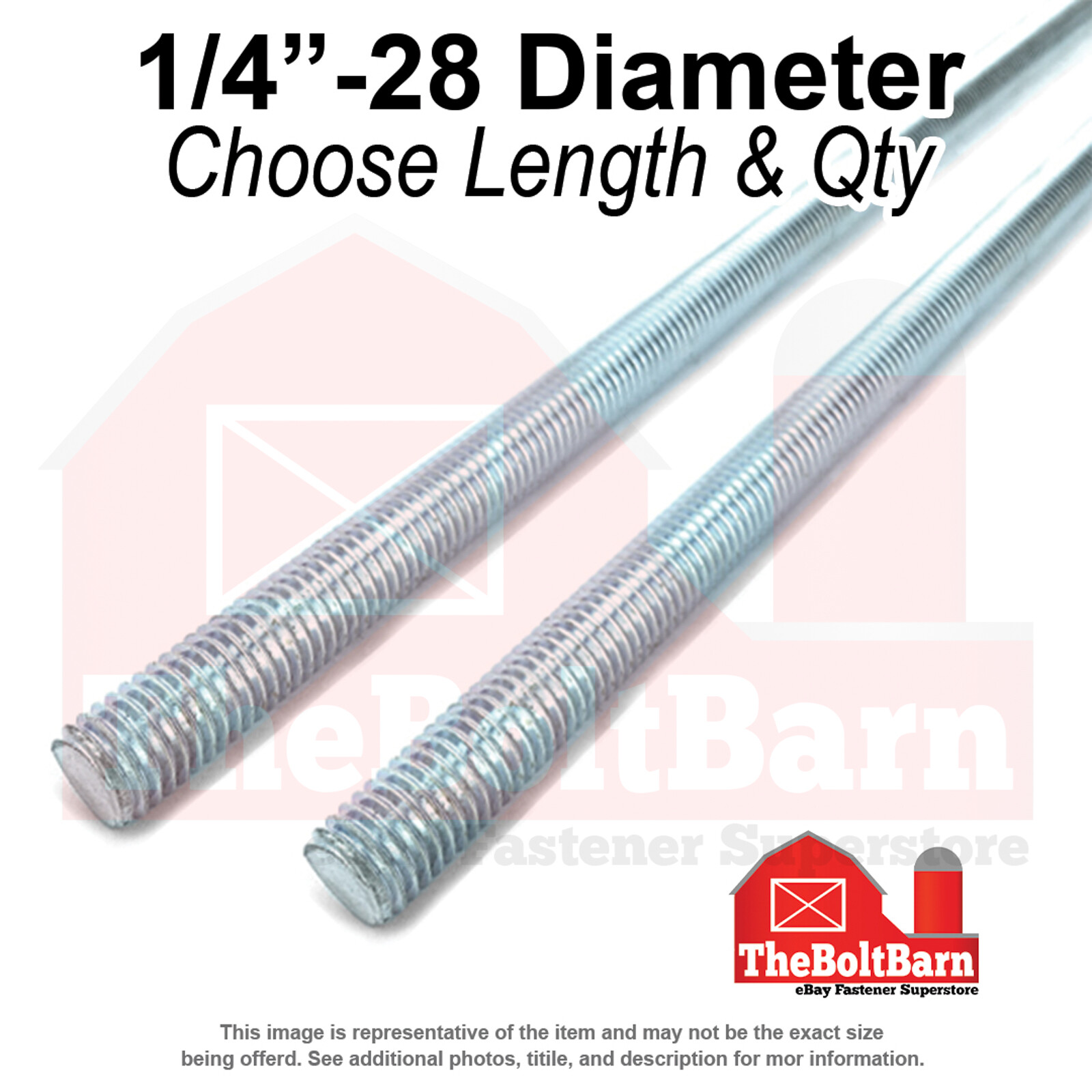 1/4″-28 Fully Threaded Rod Fine Thread Zinc Clear (Choose Length & Qty)