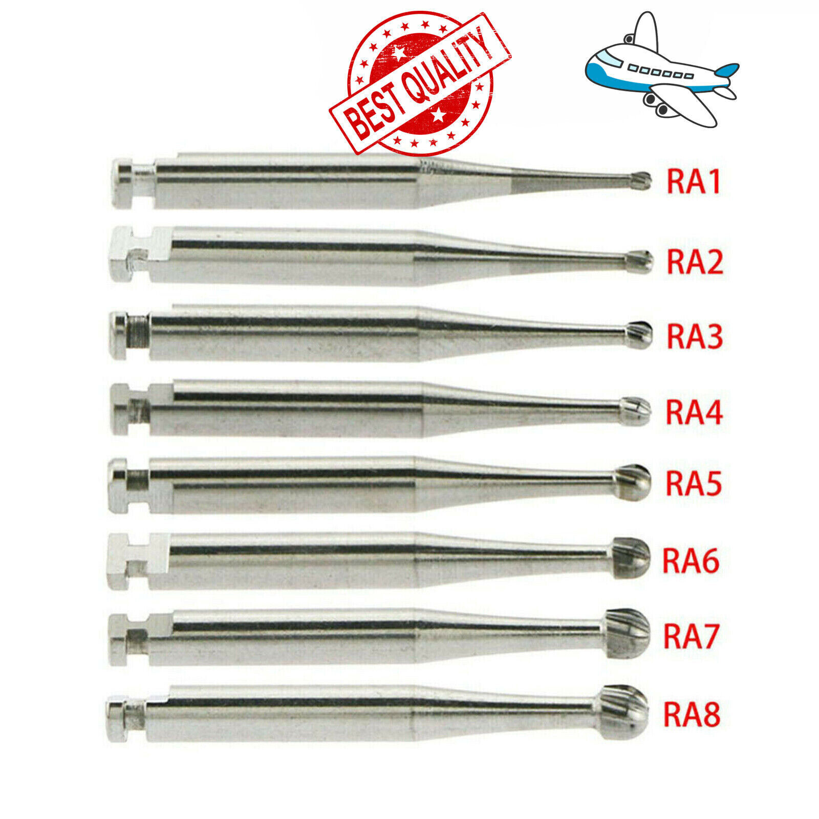 1-10 Dental Round Carbide Burs For Slow Speed Contra Angle Latch Type RA #1-8