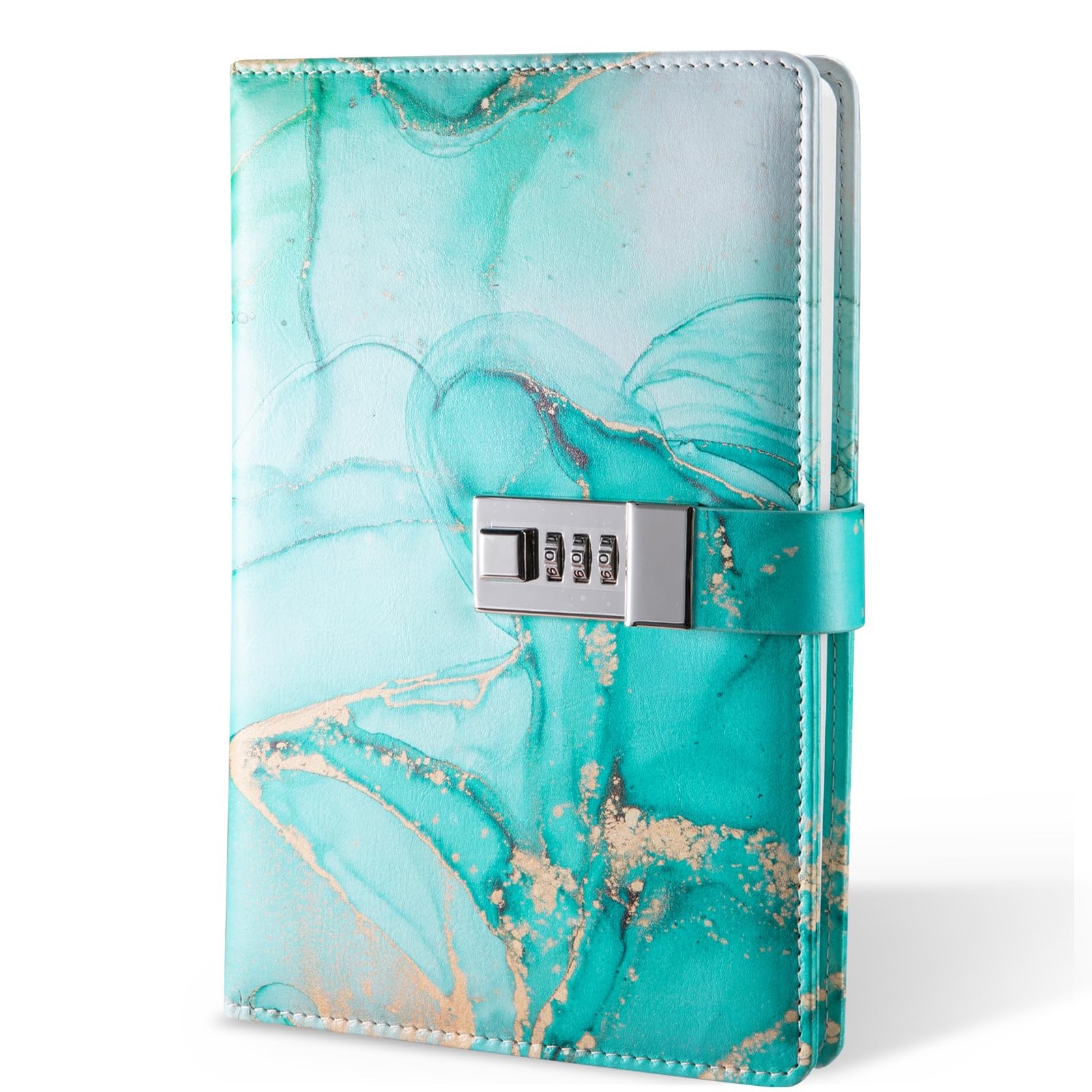 Diary with Lock, A5 Lockable Journal, PU Leather 8.6×5.9 inches, Cyan