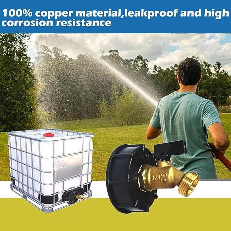 IBC to Garden Hose Adapter 2 inch S60x6 to 3/4 GHT Heavy Duty Brass Quick Valve